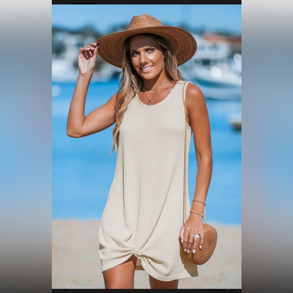 Cupshe Beige Waffle Knit Hem Twist CoverU